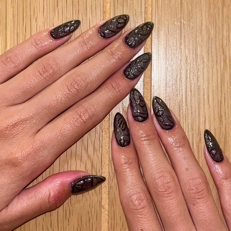 Almond-shaped European hard gel nails at The Lullabar in Carlsbad