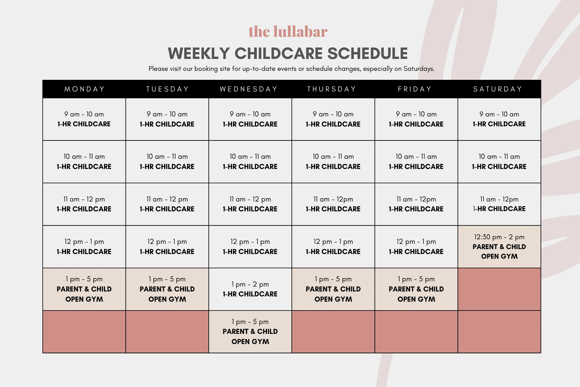 The Lullabar Play Space Calendar